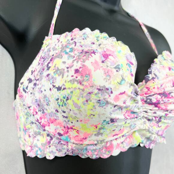 Victorias Secret Women Bikini Top 34C Colorful Splatter Scallop Neon Bright Boho - Picture 2 of 10